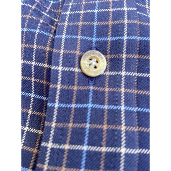 Barbour Mens Large Country Check Shirt Navy Blue Tan Plaid Cotton Corduroy Cuffs - Picture 6 of 14